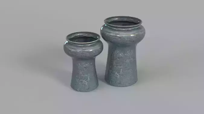 Snorkel Vases Blue Reactive Glaze Set Of 2