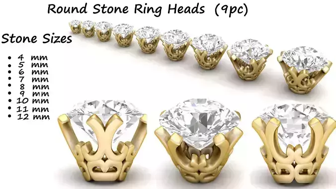 Ring Heads Type 7 - 9pc 3D print model