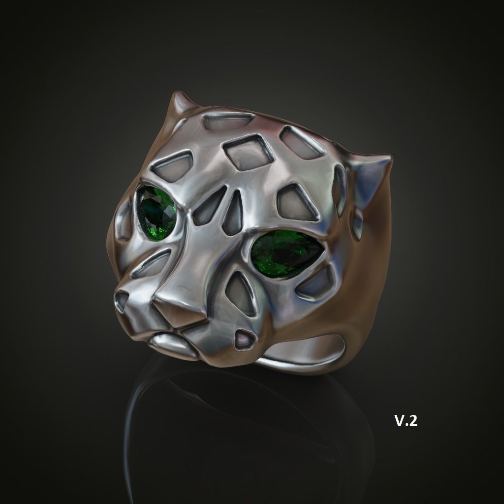 Panther ring  pear cut emeralds 3D print model_12