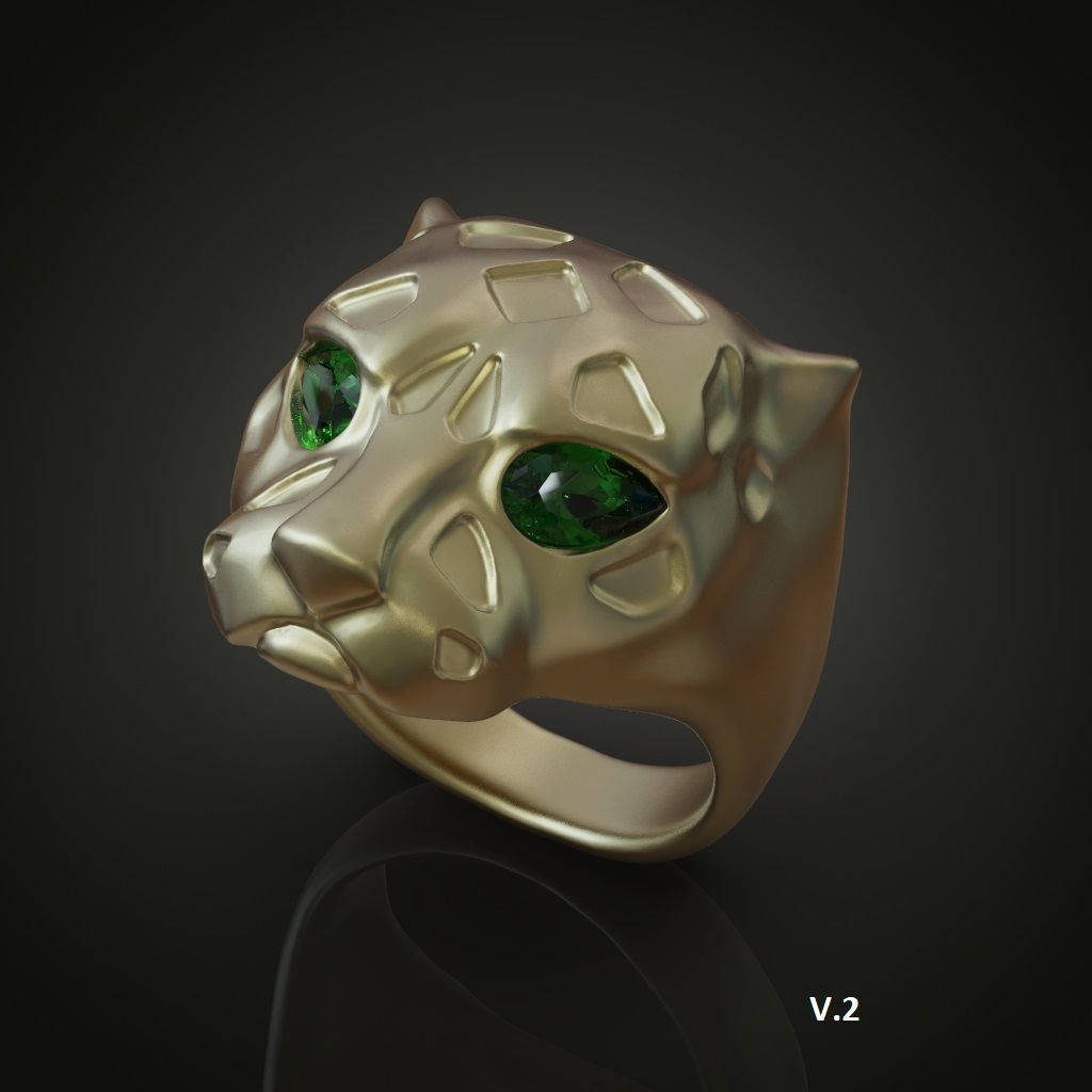Panther ring  pear cut emeralds 3D print model_14