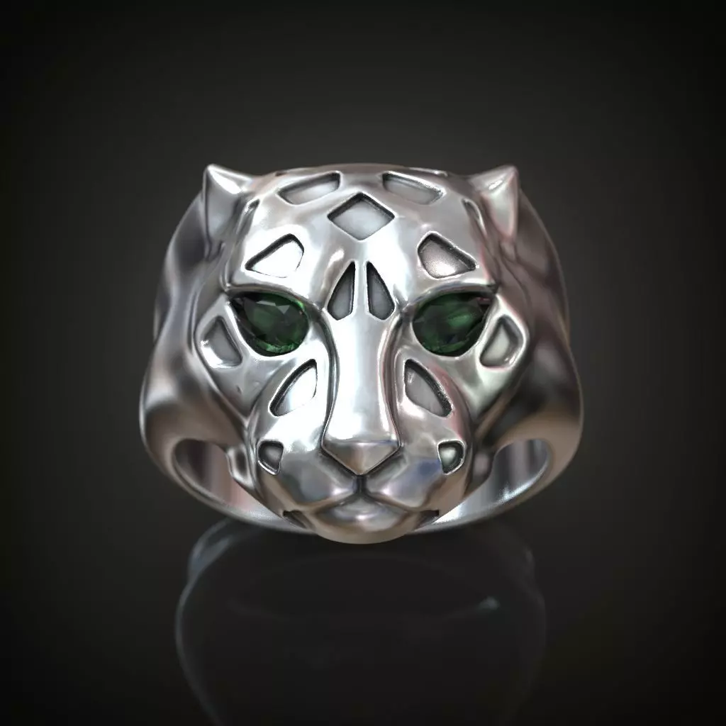Panther ring pear cut emeralds 3D print model_0