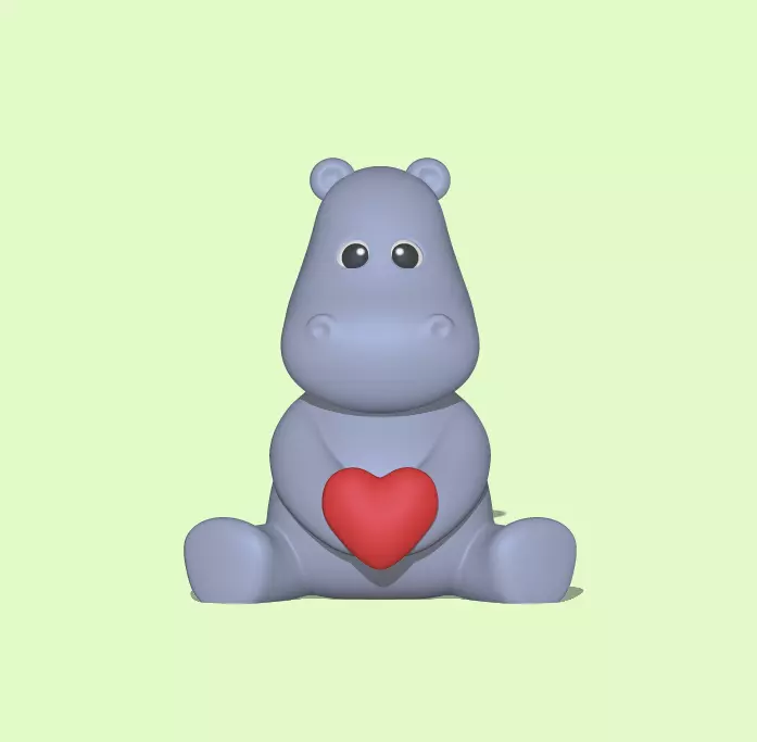 Cute Hippo Heart - Valentine Day 3D print model_0