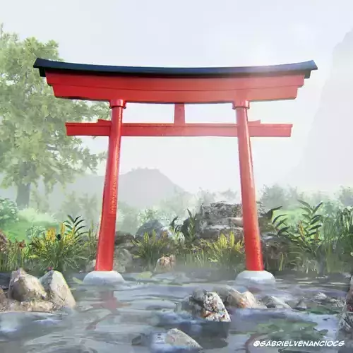 Simple Japanese Torii Free low-poly 3D model