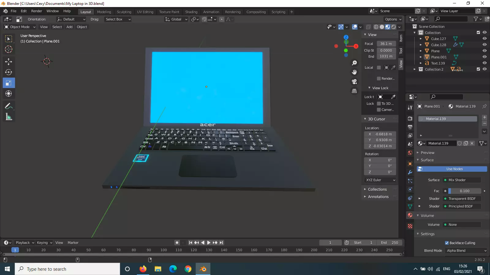Acer Laptop With Glowing Screen Low-poly 3D model_0