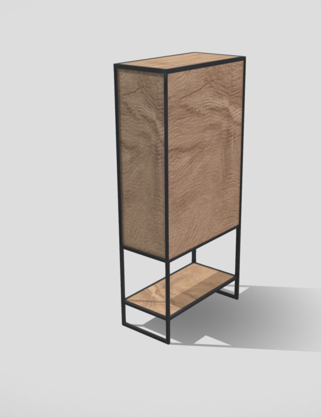 Industrial wooden rectangular closet with black metal structure 3D model_2