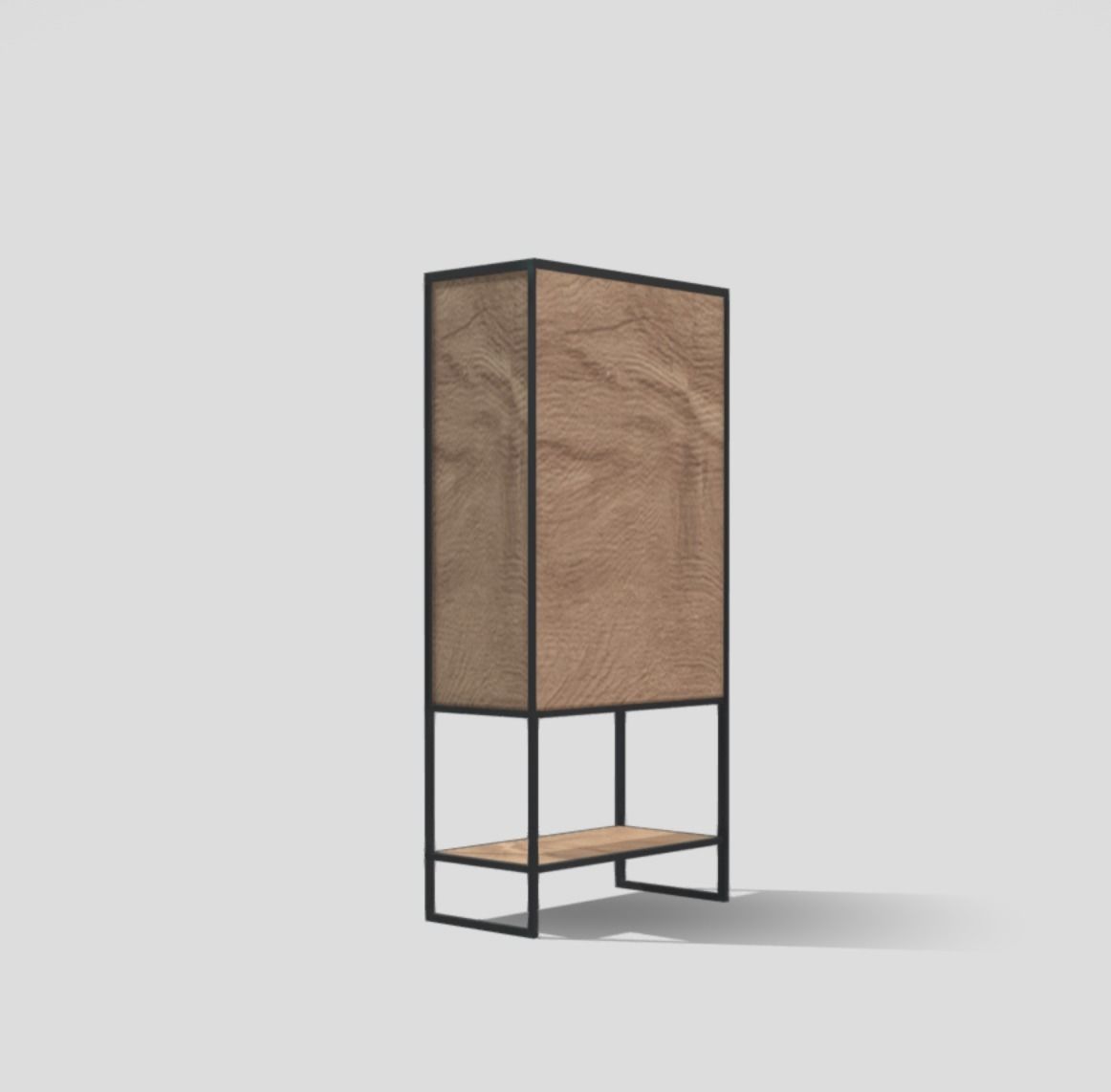 Industrial wooden rectangular closet with black metal structure 3D model_4