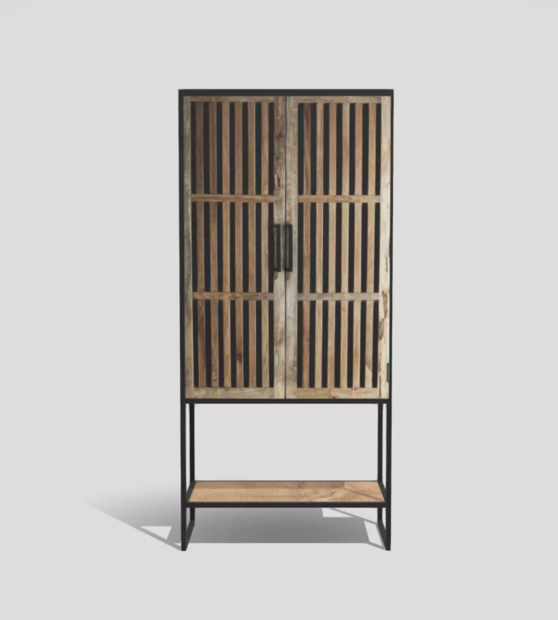 Industrial wooden rectangular closet with black metal structure 3D model_0