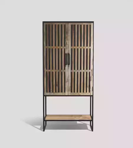 Industrial wooden rectangular closet with black metal structure