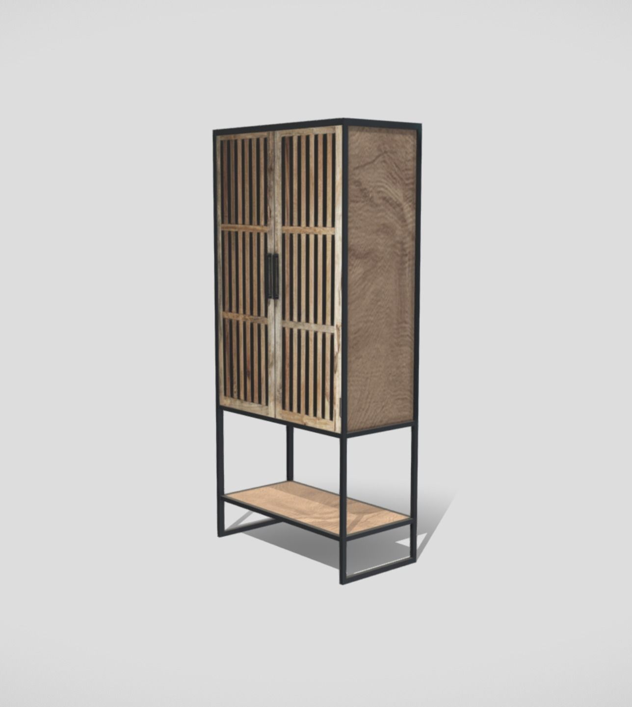 Industrial wooden rectangular closet with black metal structure 3D model_1