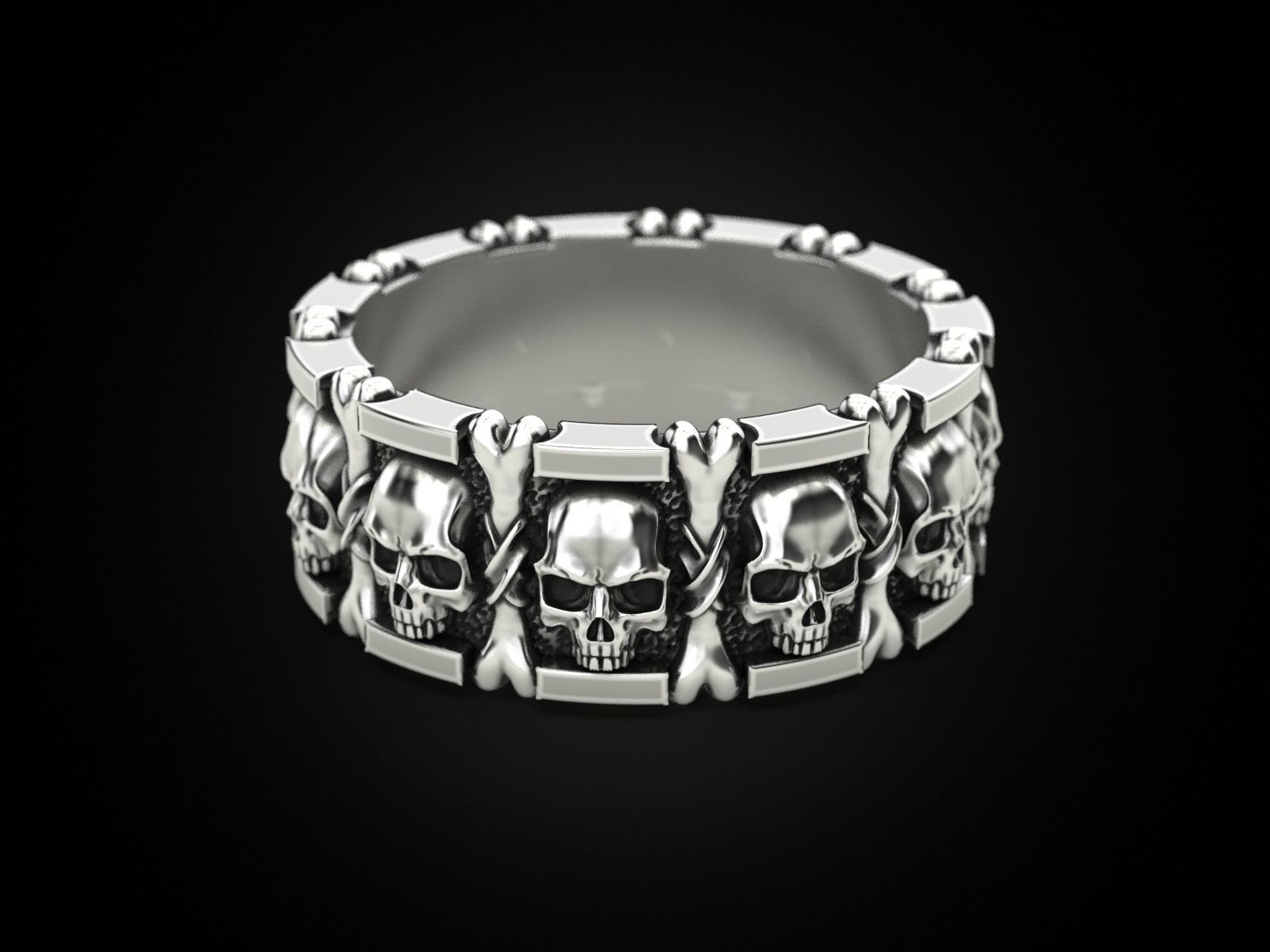 Ring many skulls and bones 3D print model_4