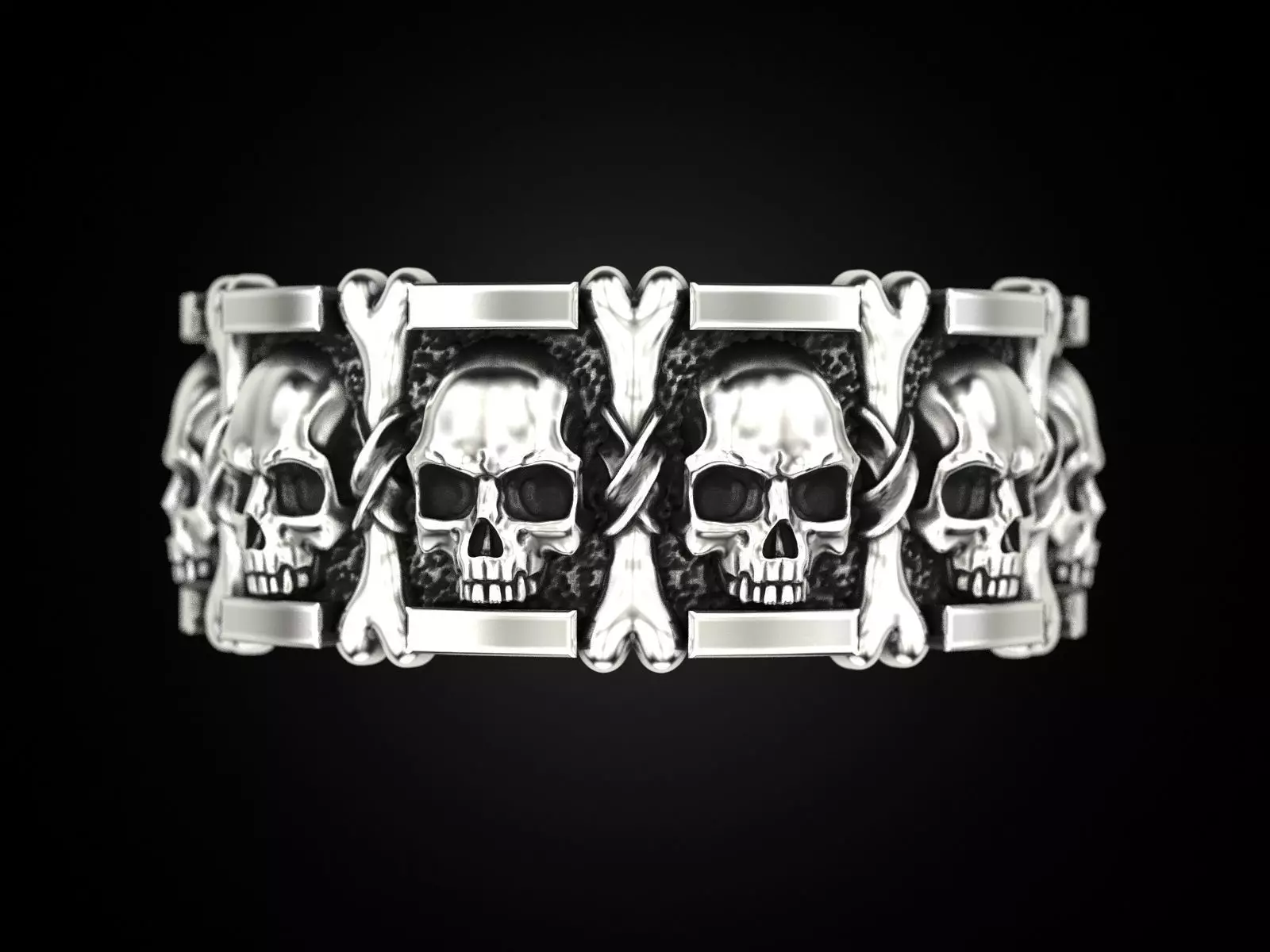 Ring many skulls and bones 3D print model_0