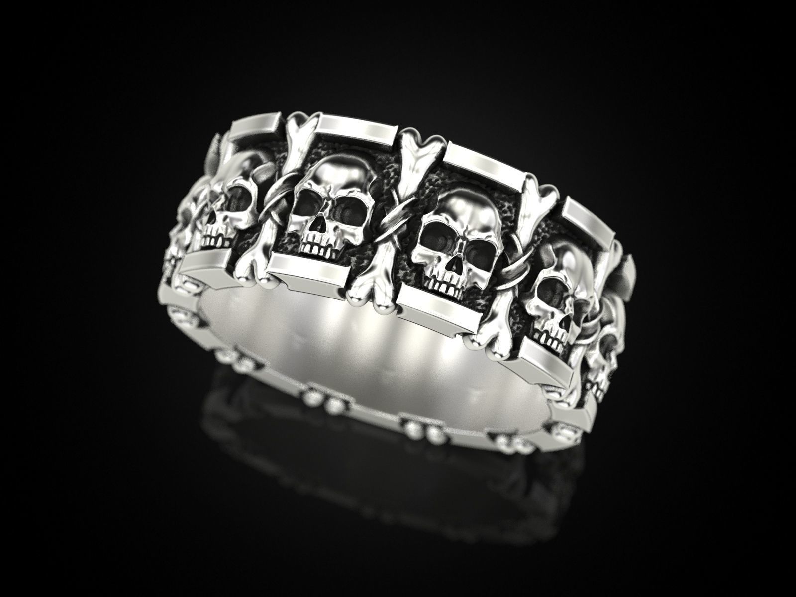 Ring many skulls and bones 3D print model_3