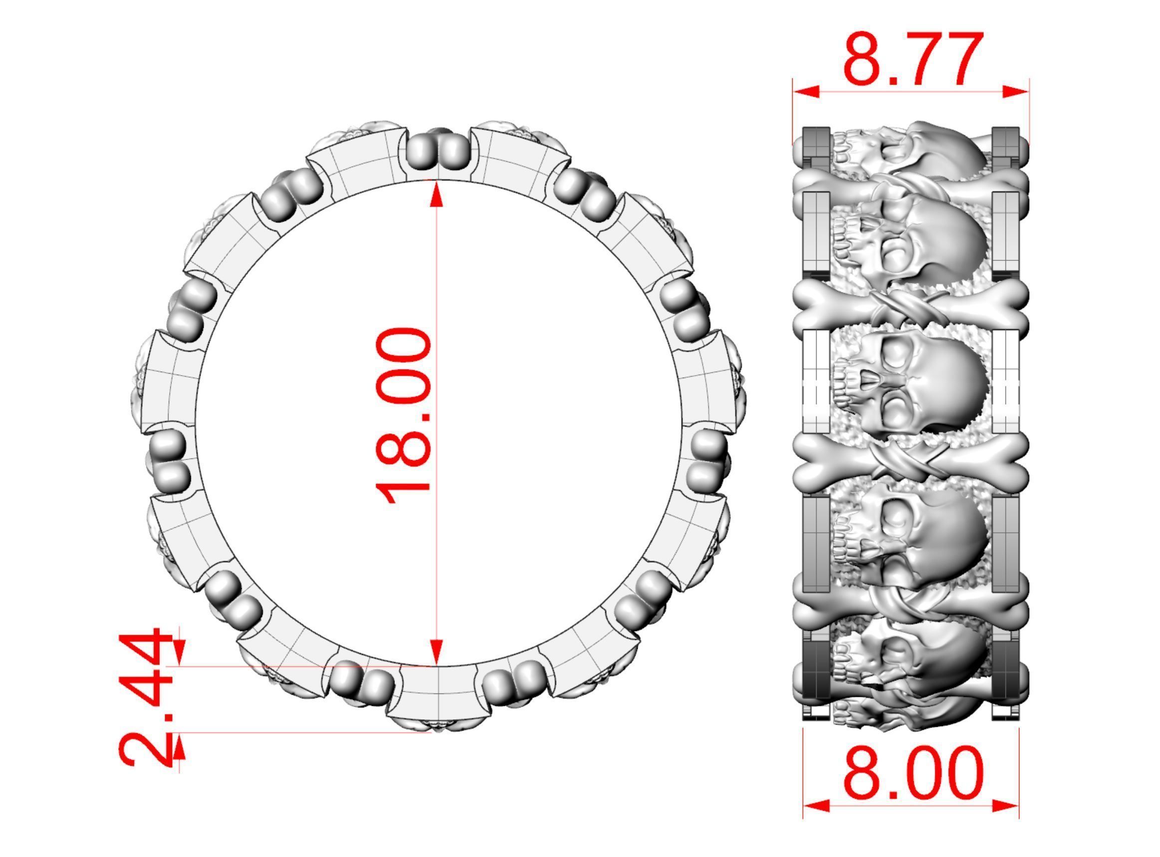 Ring many skulls and bones 3D print model_12