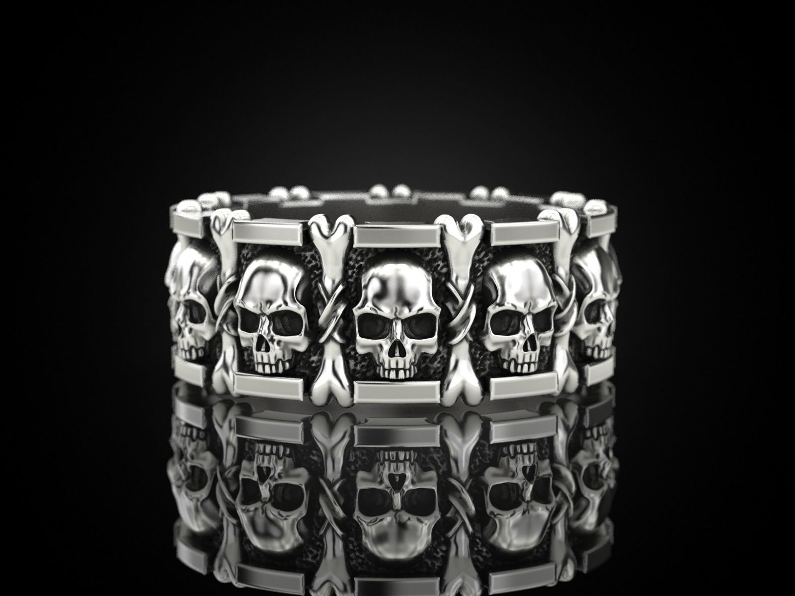 Ring many skulls and bones 3D print model_1