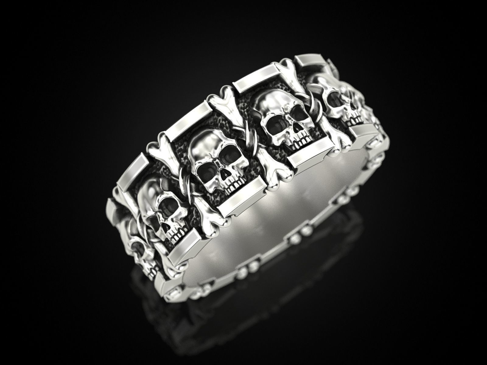 Ring many skulls and bones 3D print model_2