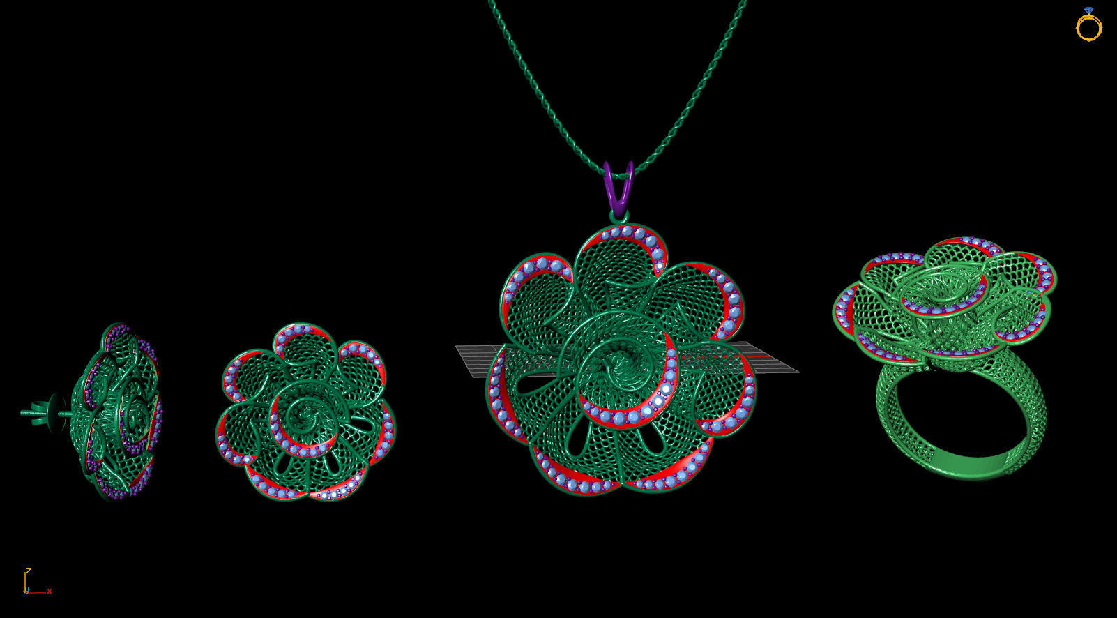Fusion Pendant Set With Diamonds 3D print model_1