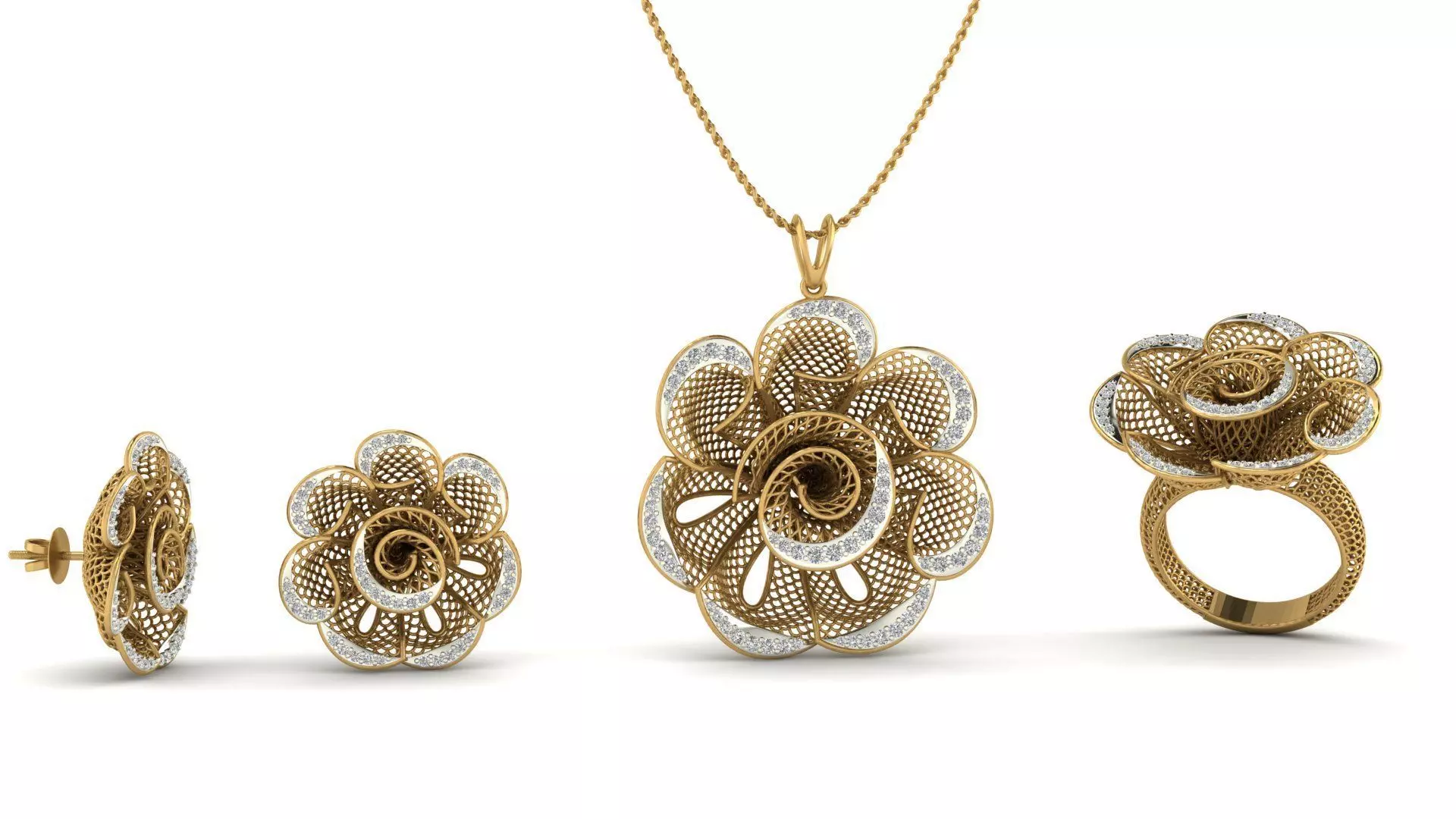 Fusion Pendant Set With Diamonds 3D print model_0