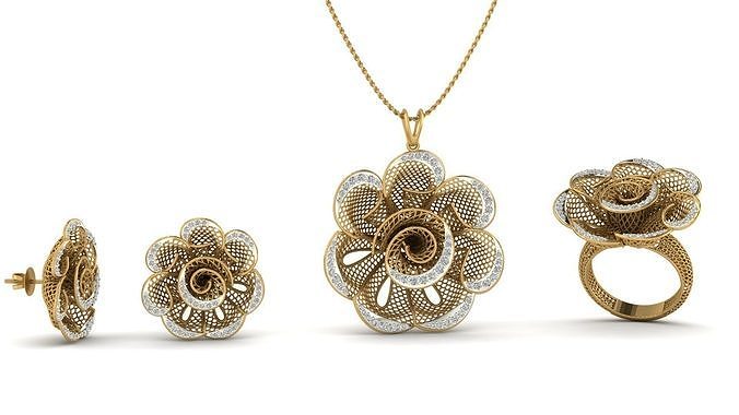 Fusion Pendant Set With Diamonds 3D print model