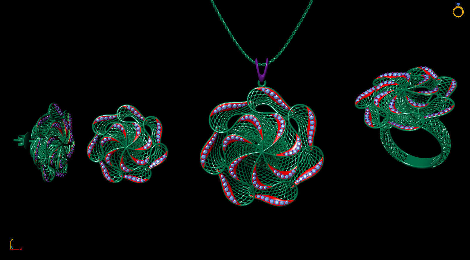 Fusion Pendant Set With Diamonds 3D print model_1