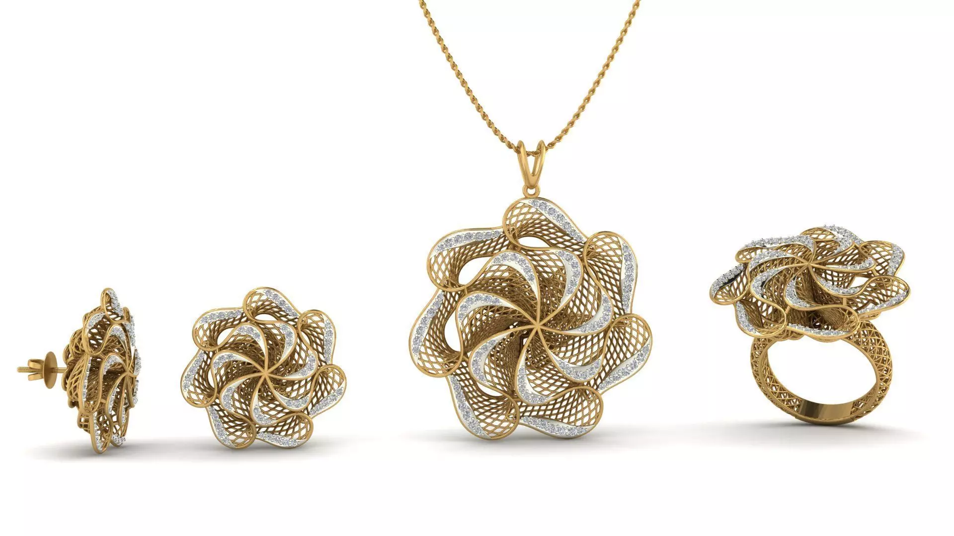 Fusion Pendant Set With Diamonds 3D print model_0
