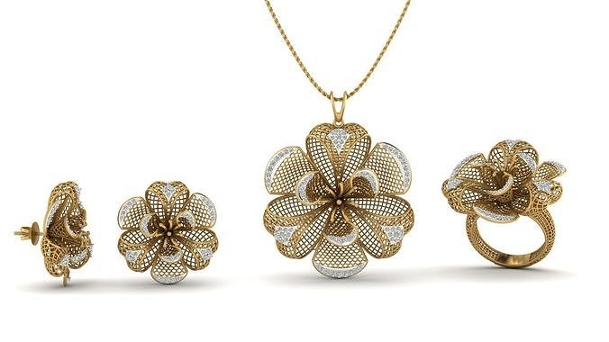 Fusion Pendant Set With Diamonds 3D print model