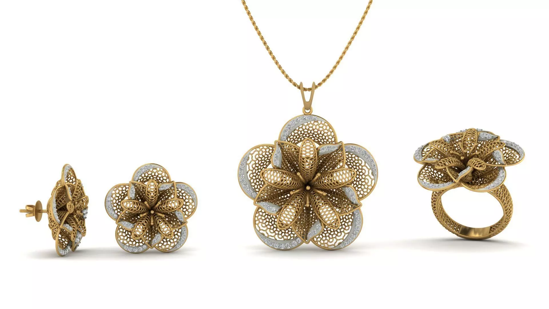 Fusion Pendant Set With Diamonds 3D print model_0