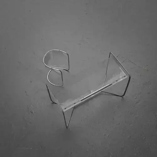Transparent table and chair with metal inserts 