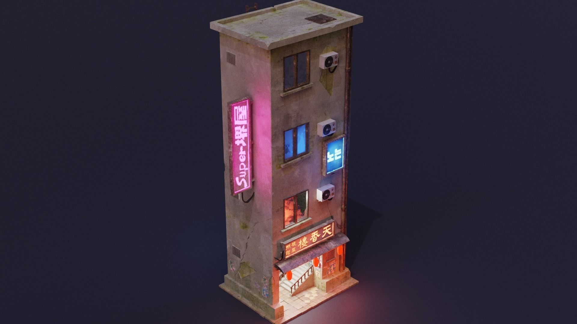 Cyberpunk Buildings Pack And Scene Low-poly 3D model_3