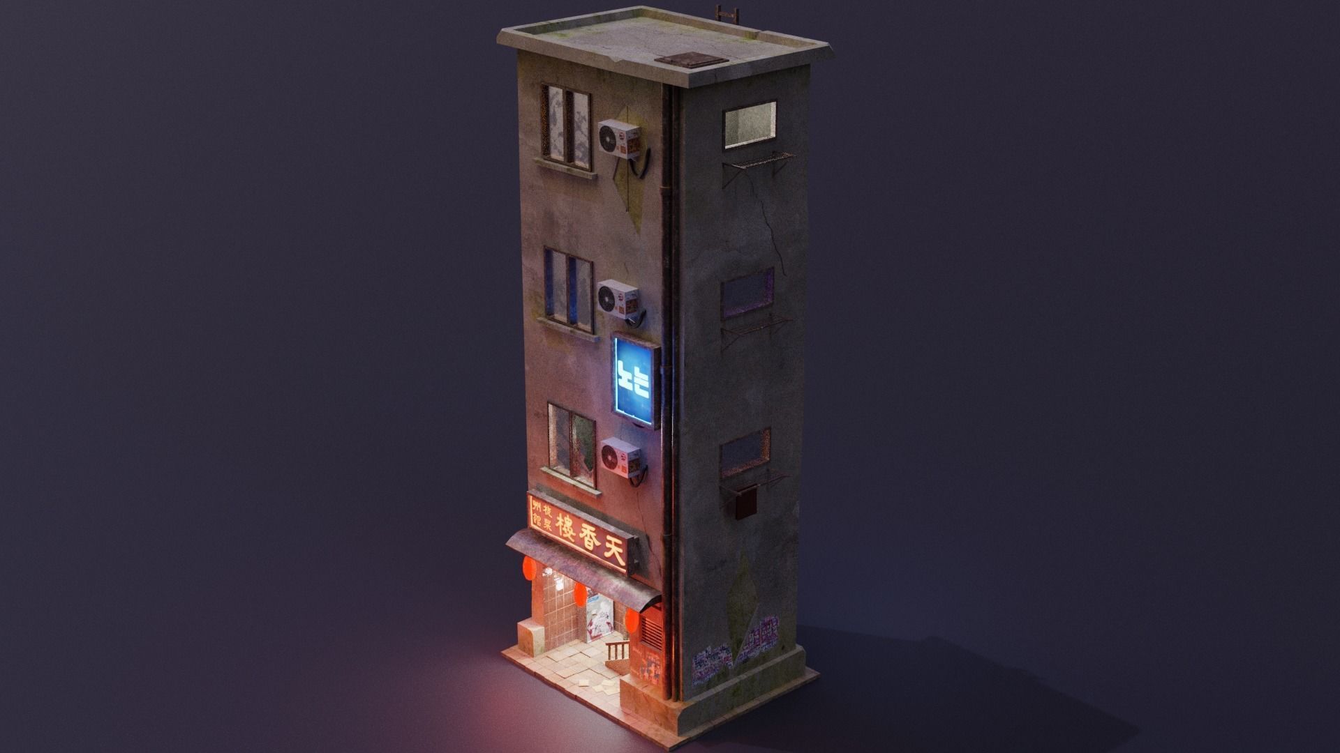 Cyberpunk Buildings Pack And Scene Low-poly 3D model_5