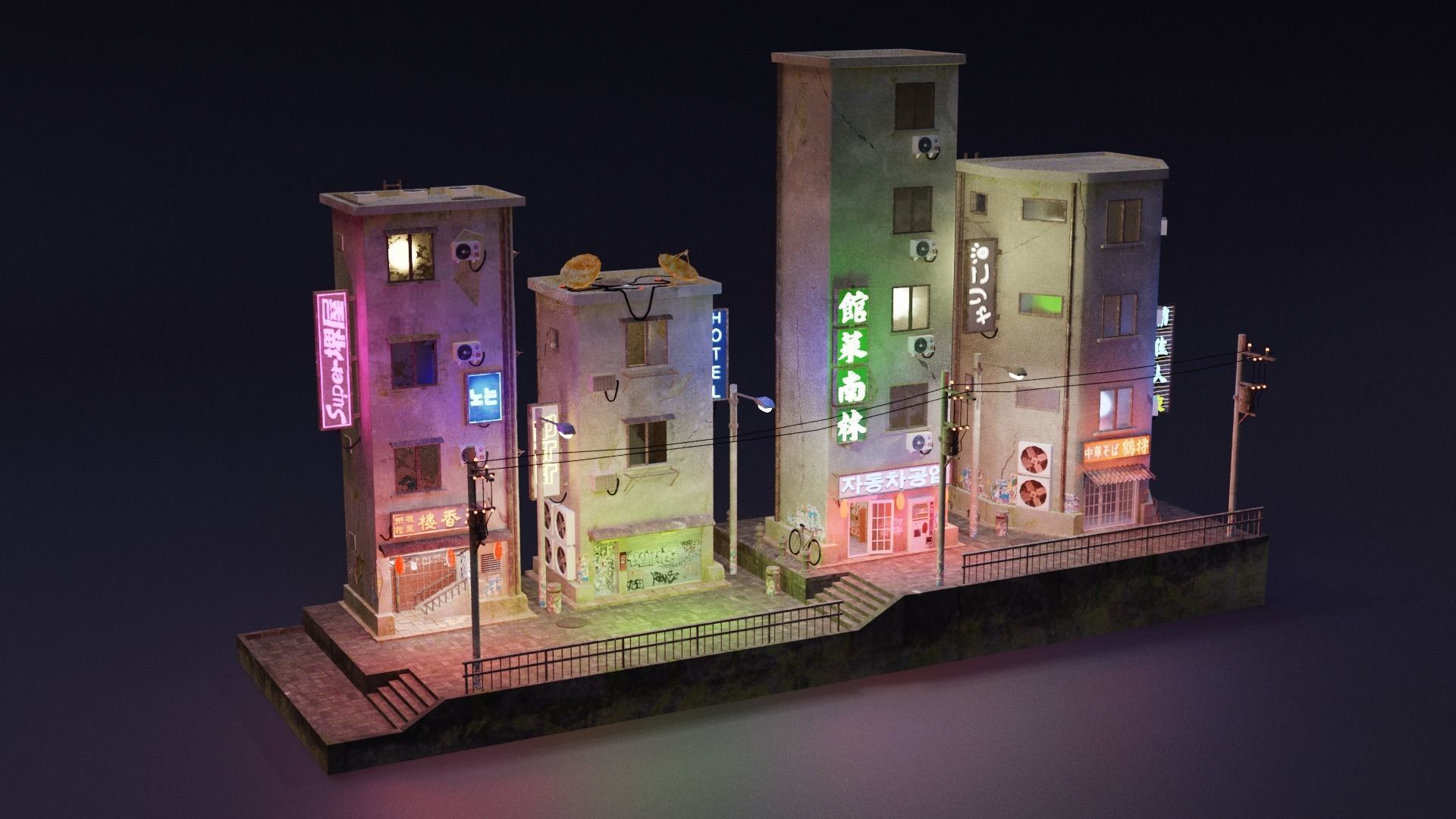 Cyberpunk Buildings Pack And Scene Low-poly 3D model_1