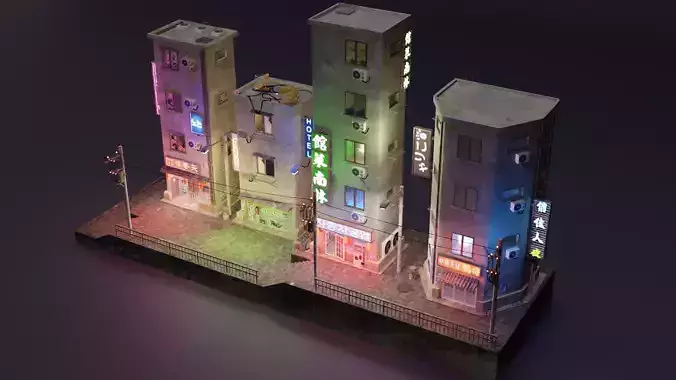 Cyberpunk Buildings Pack And Scene Low-poly 3D model