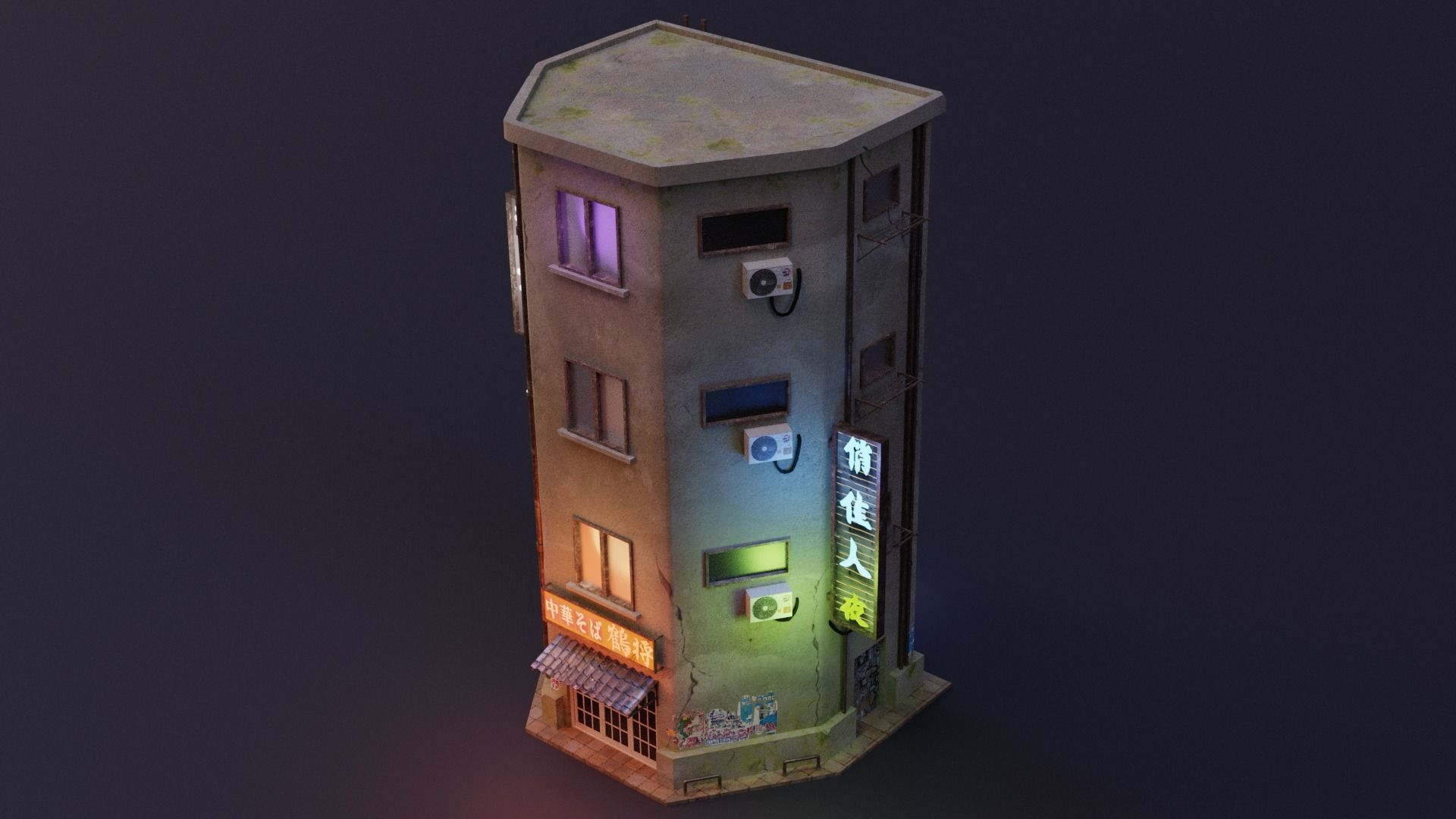 Cyberpunk Buildings Pack And Scene Low-poly 3D model_16