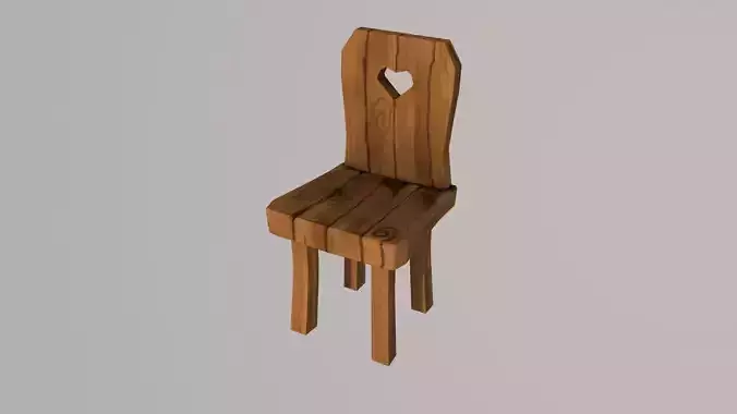 Low poly cartoon style old wooden tavern chair
