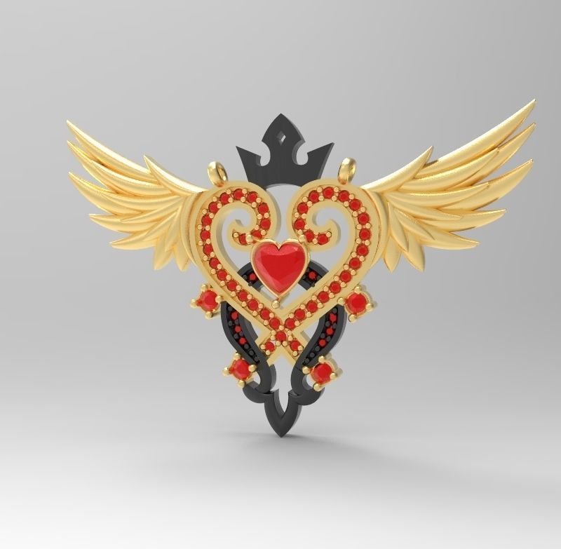 Crown and Wing Necklace 3D print model_2