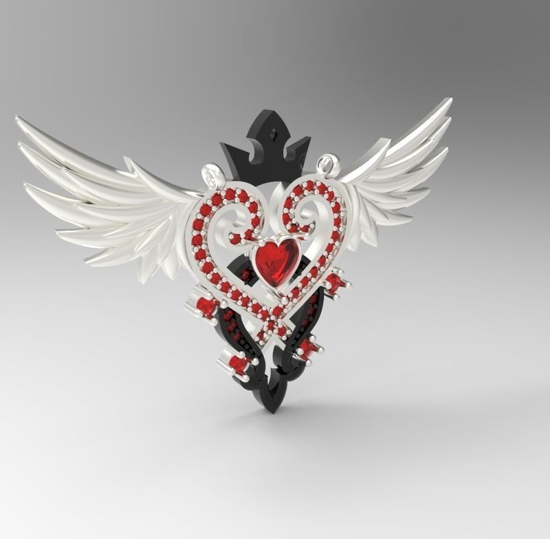 Crown and Wing Necklace 3D print model_1