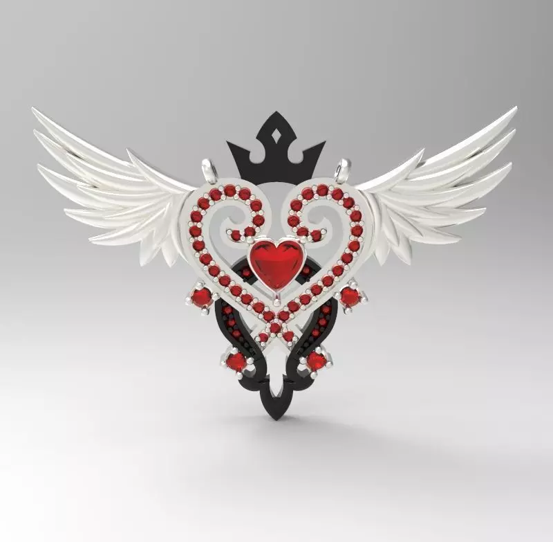 Crown and Wing Necklace 3D print model_0
