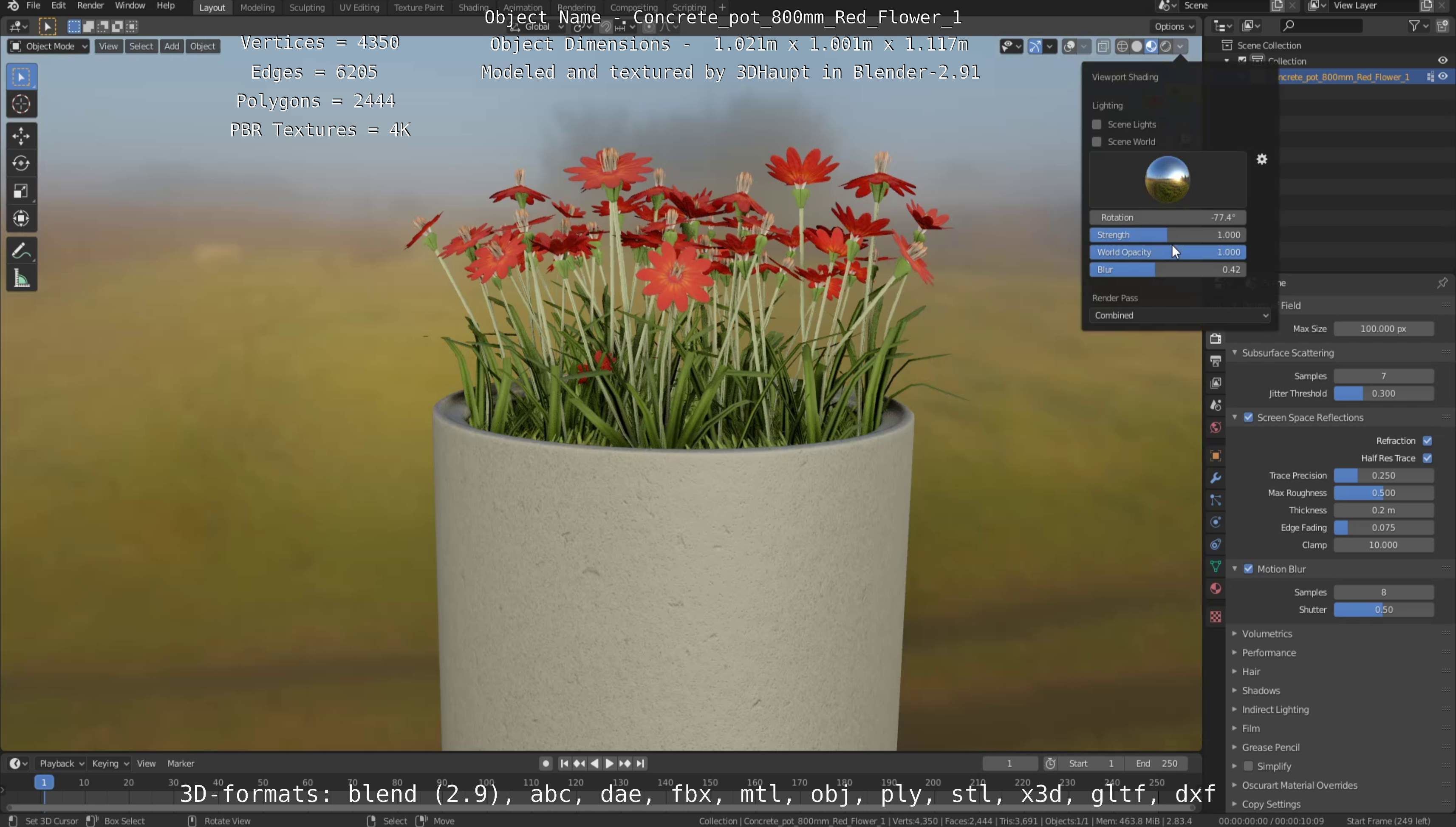 Concrete Pipe Pots With Red Flowers 3D Model Collection_46