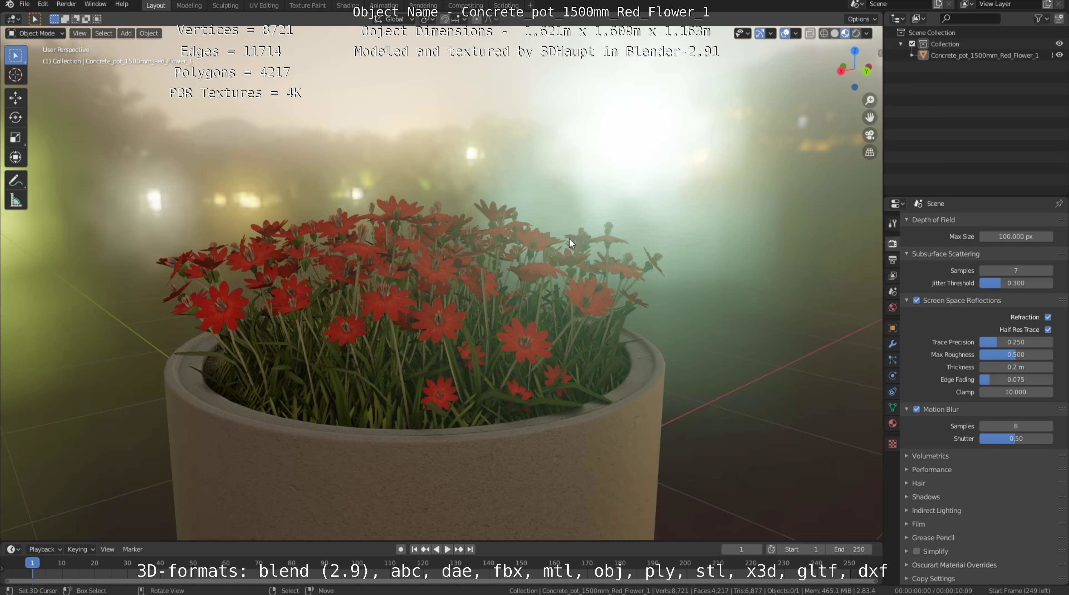 Concrete Pipe Pots With Red Flowers 3D Model Collection_105