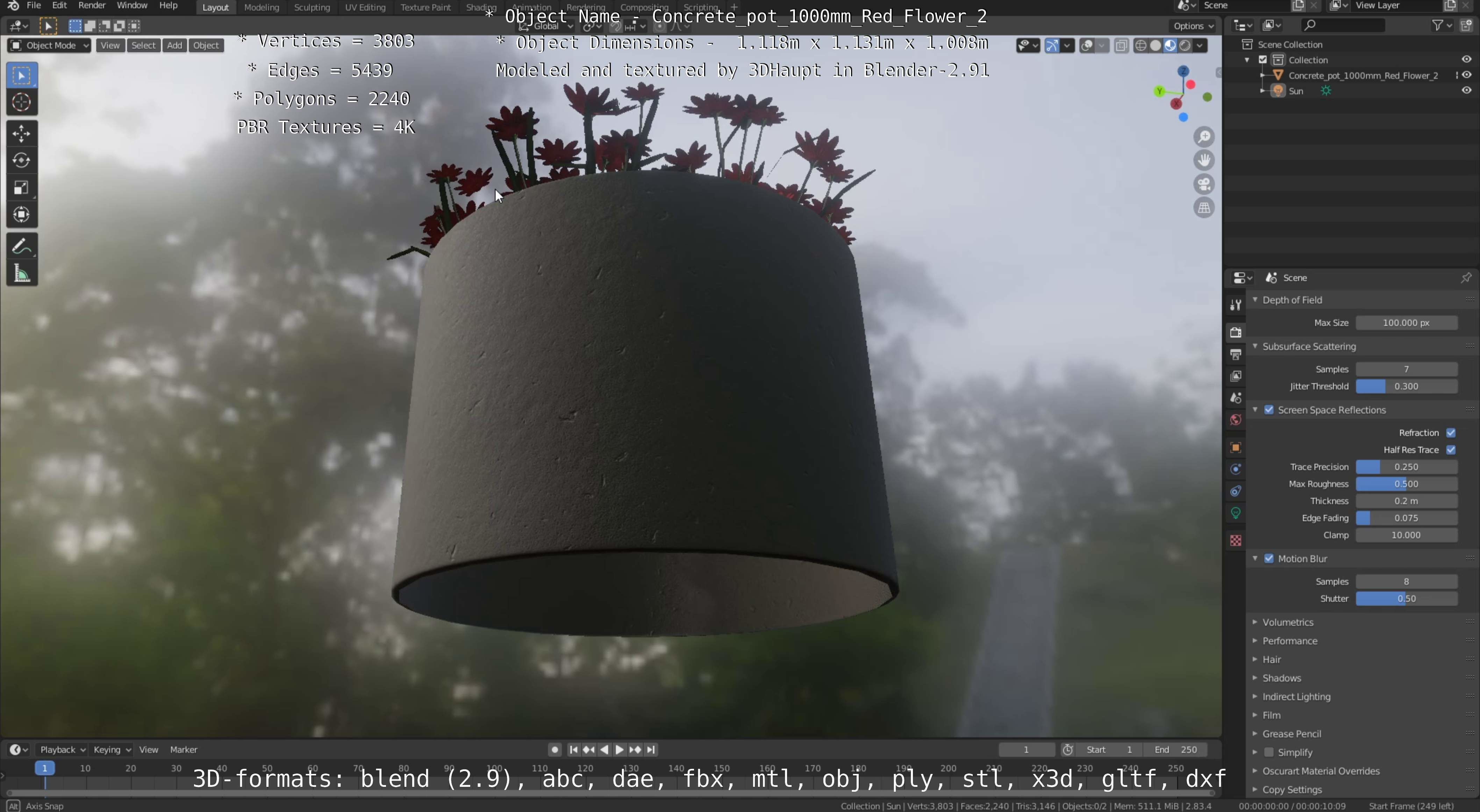 Concrete Pipe Pots With Red Flowers 3D Model Collection_56