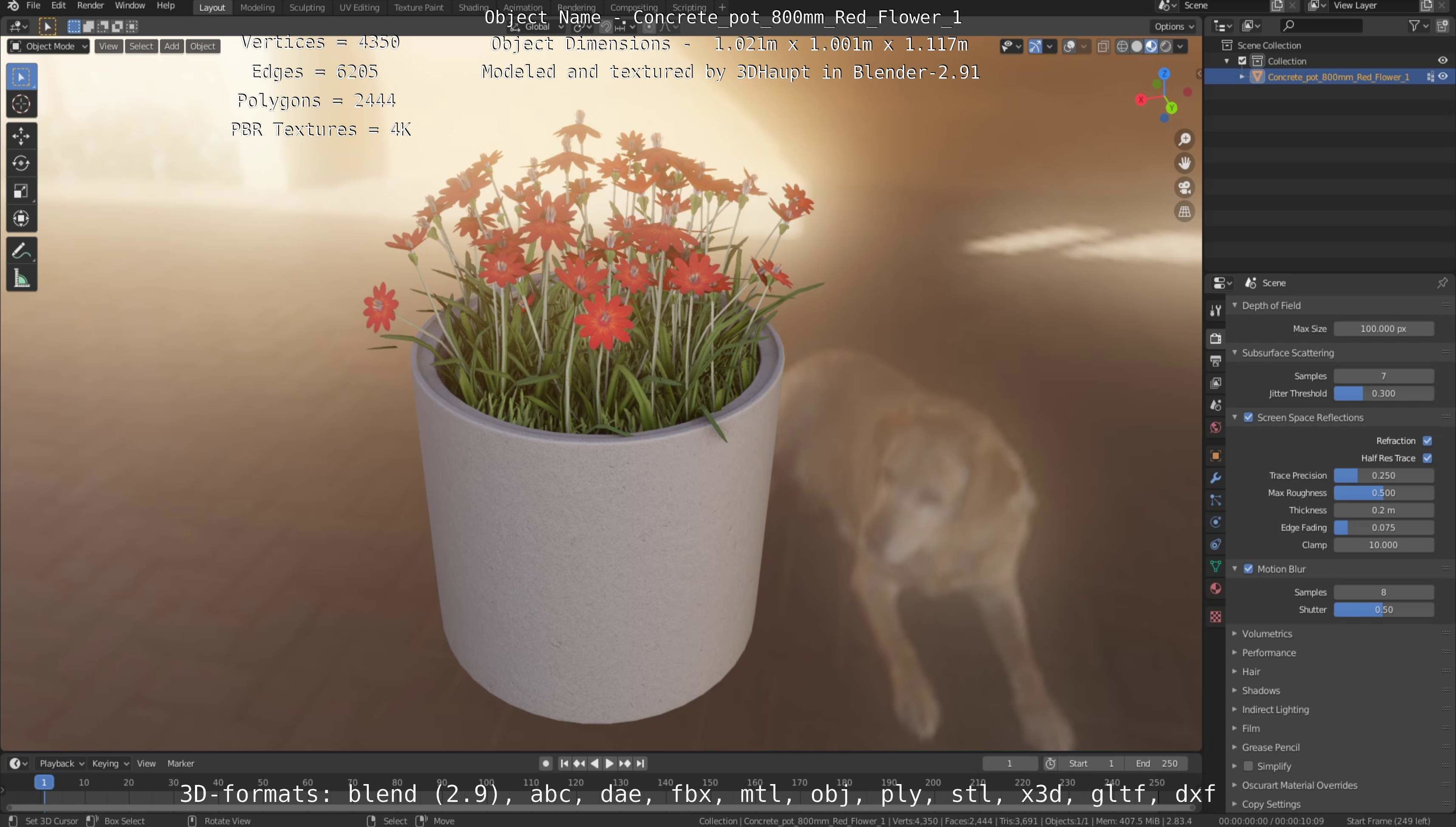 Concrete Pipe Pots With Red Flowers 3D Model Collection_28