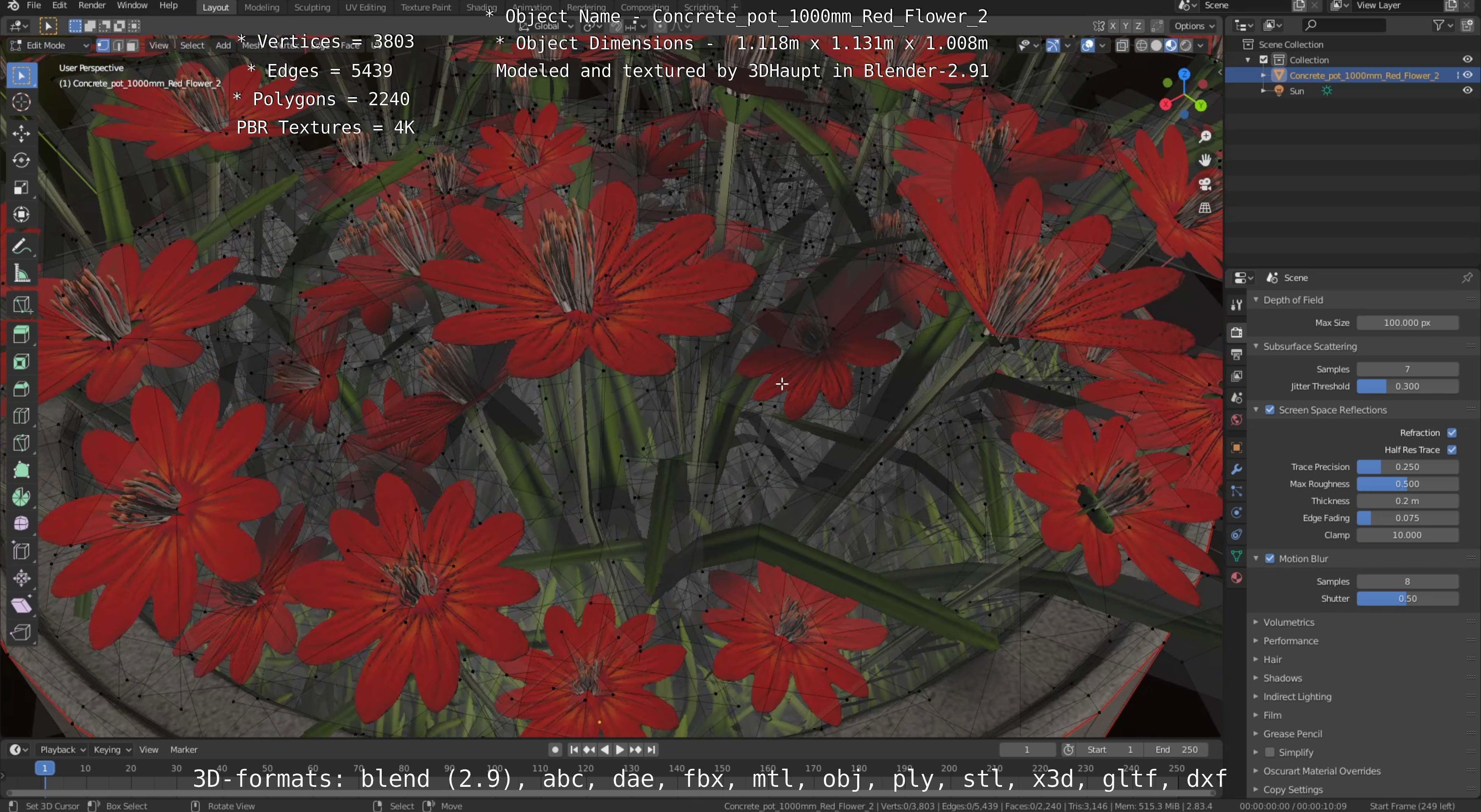 Concrete Pipe Pots With Red Flowers 3D Model Collection_99