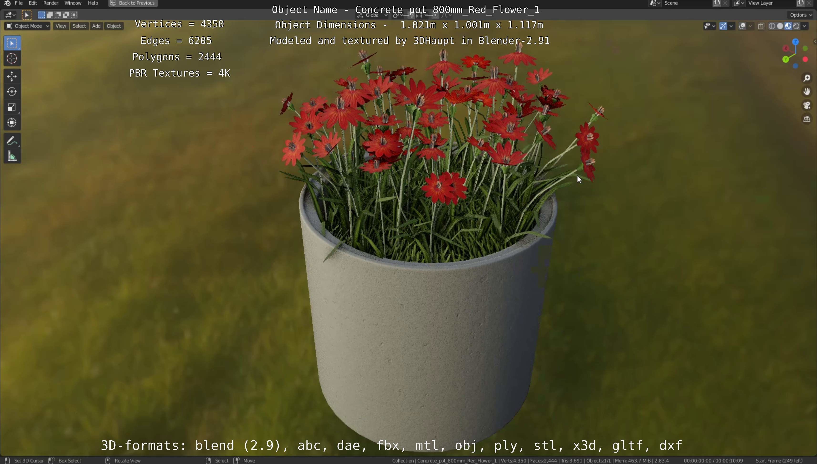 Concrete Pipe Pots With Red Flowers 3D Model Collection_29