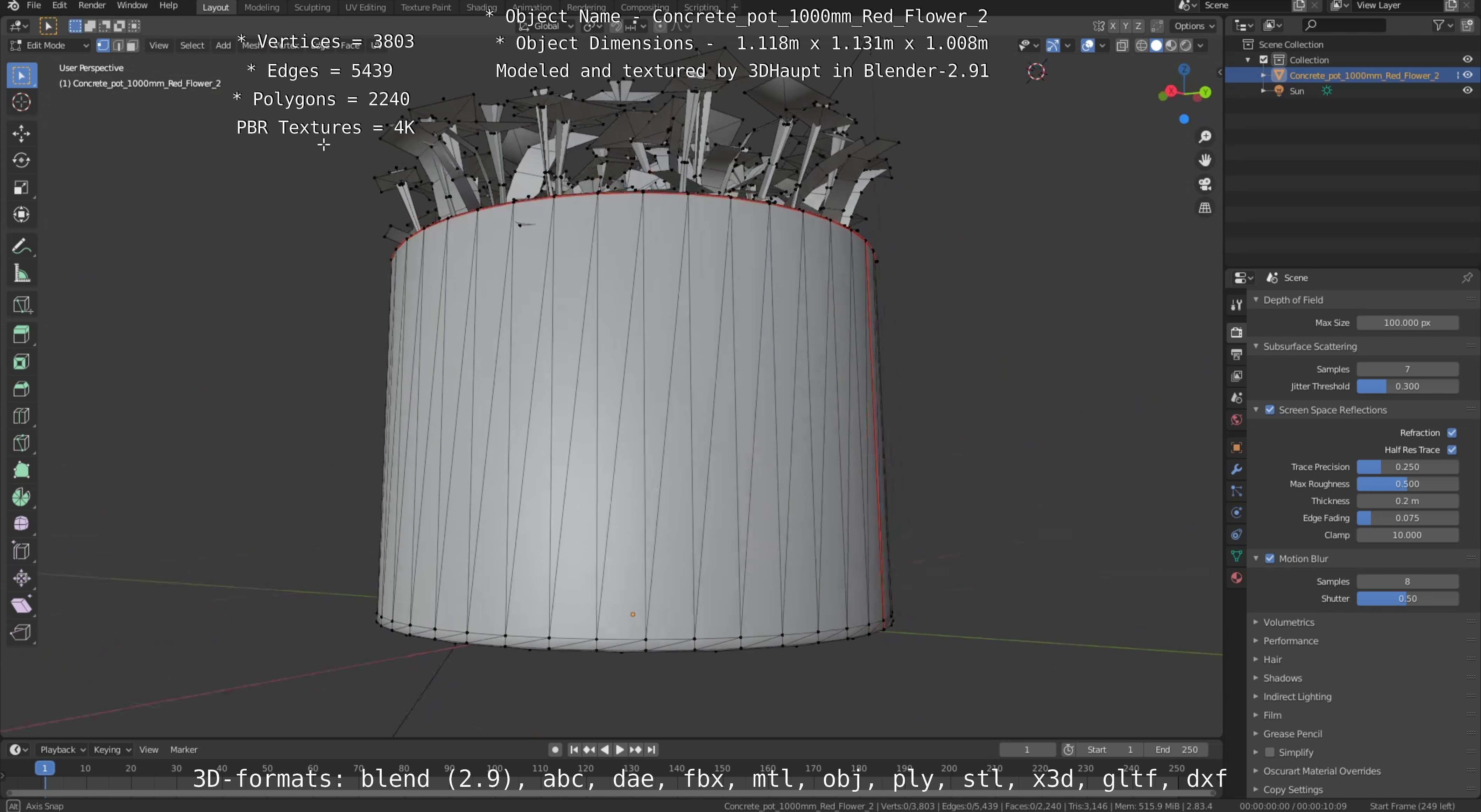 Concrete Pipe Pots With Red Flowers 3D Model Collection_49