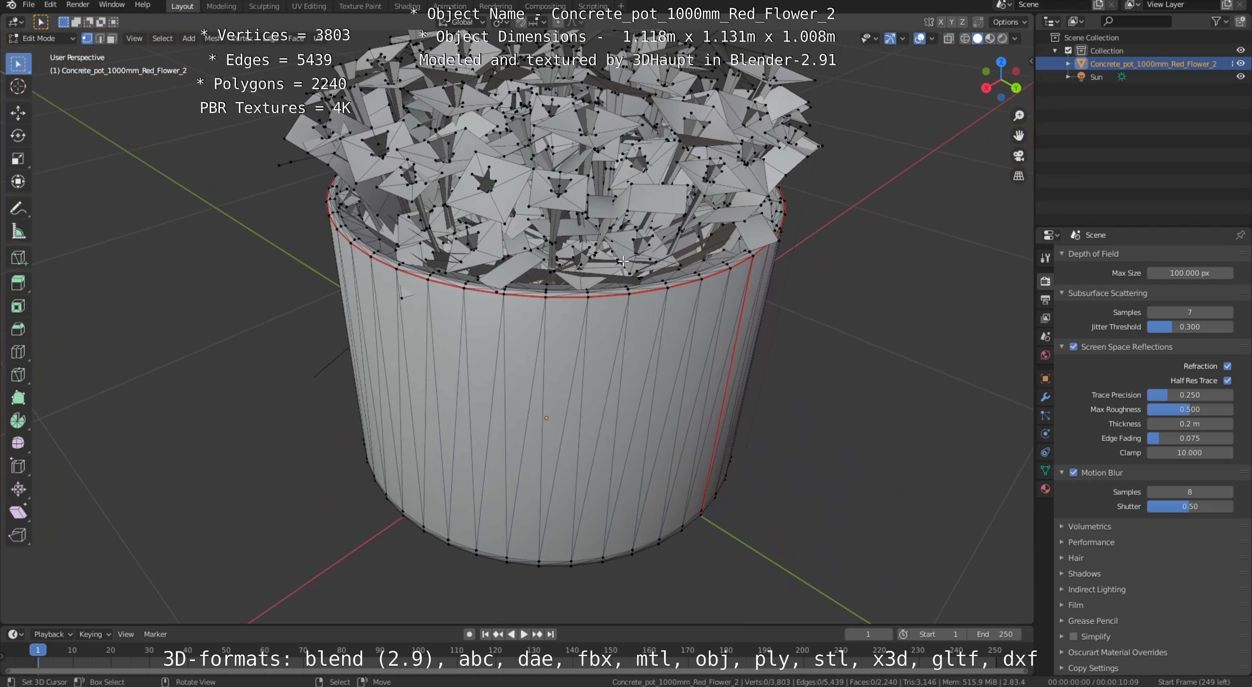 Concrete Pipe Pots With Red Flowers 3D Model Collection_67