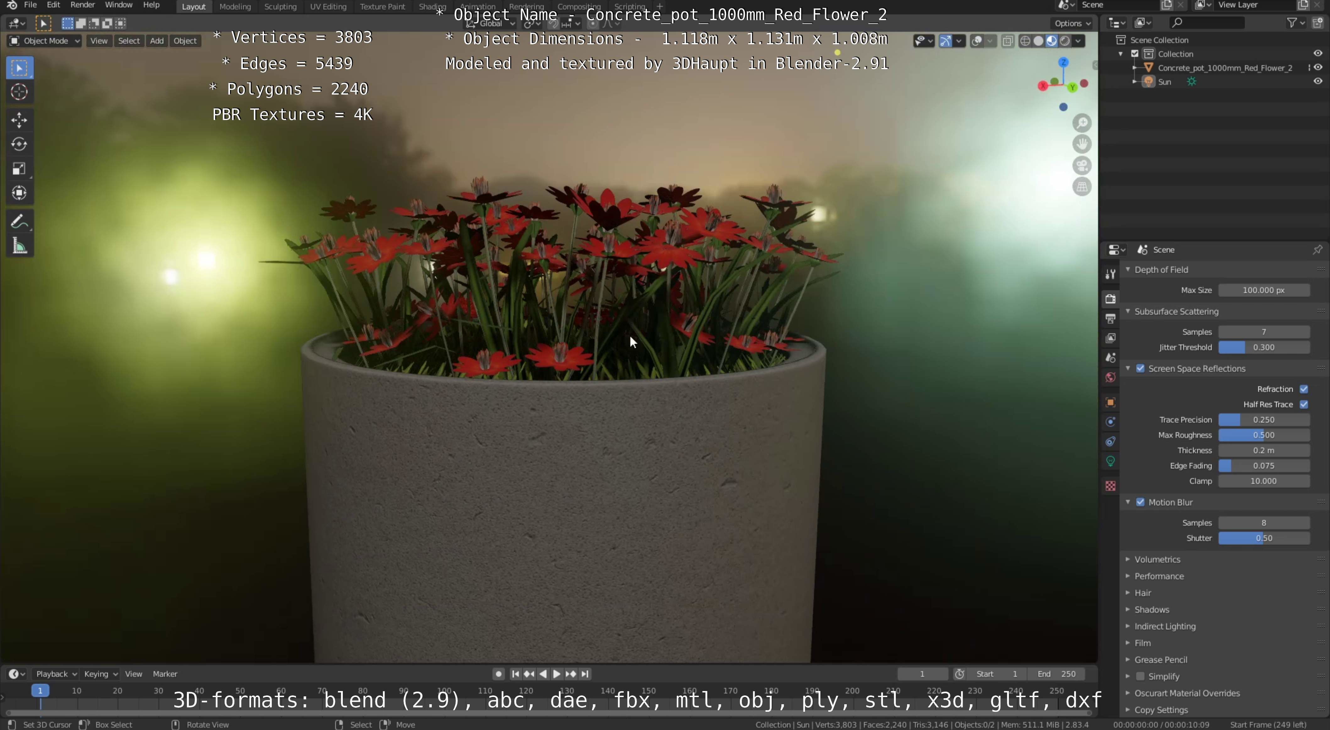 Concrete Pipe Pots With Red Flowers 3D Model Collection_71