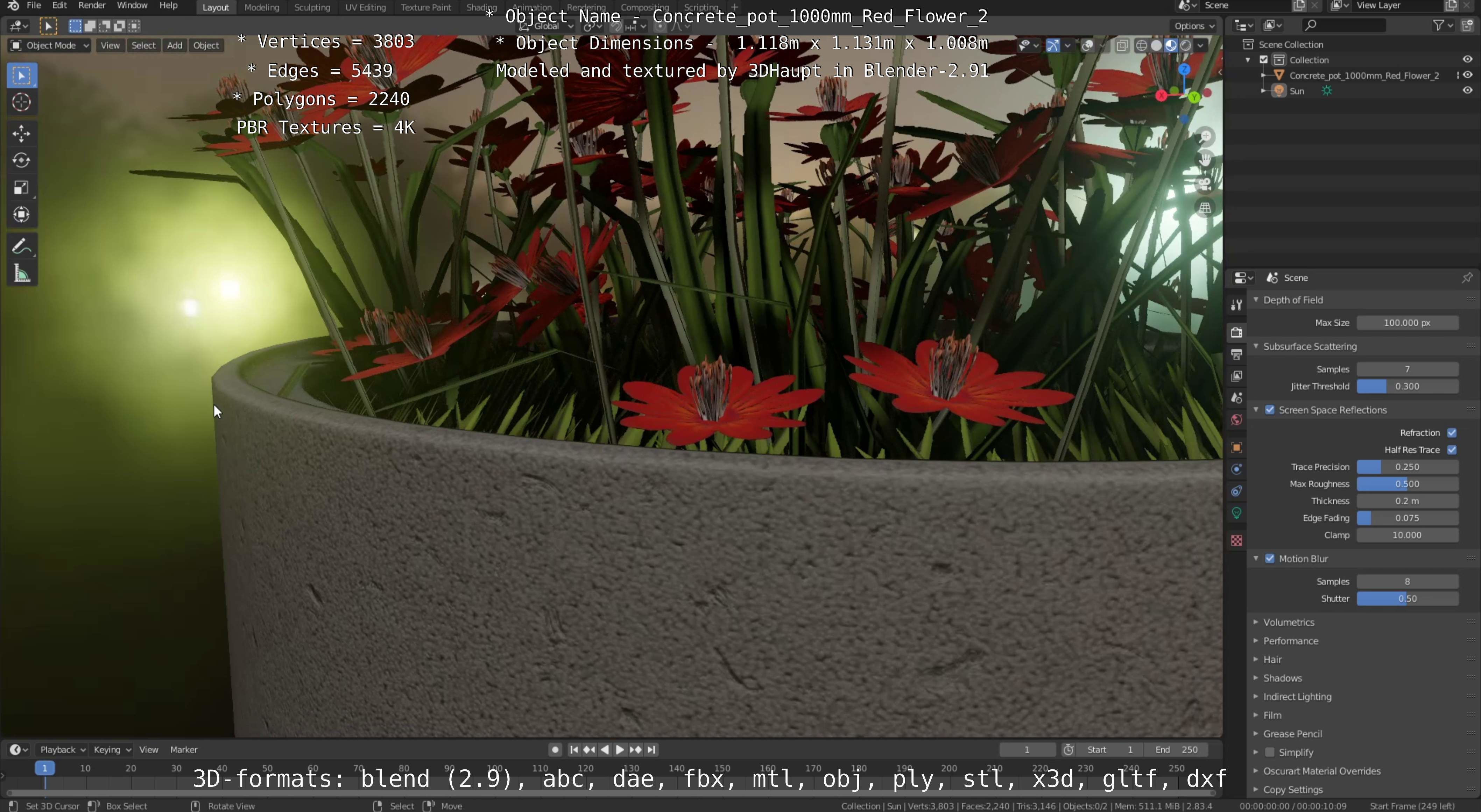Concrete Pipe Pots With Red Flowers 3D Model Collection_74