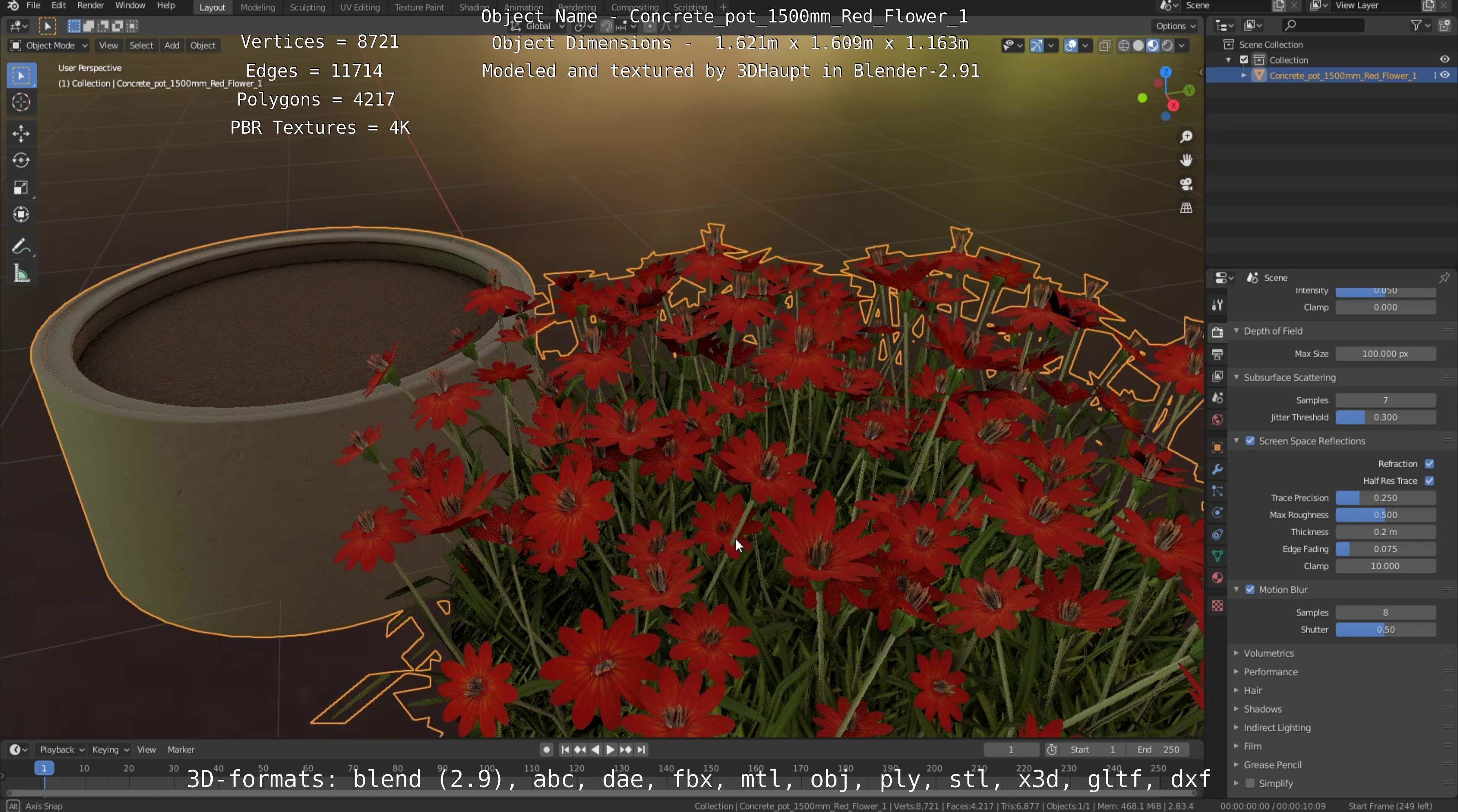 Concrete Pipe Pots With Red Flowers 3D Model Collection_116