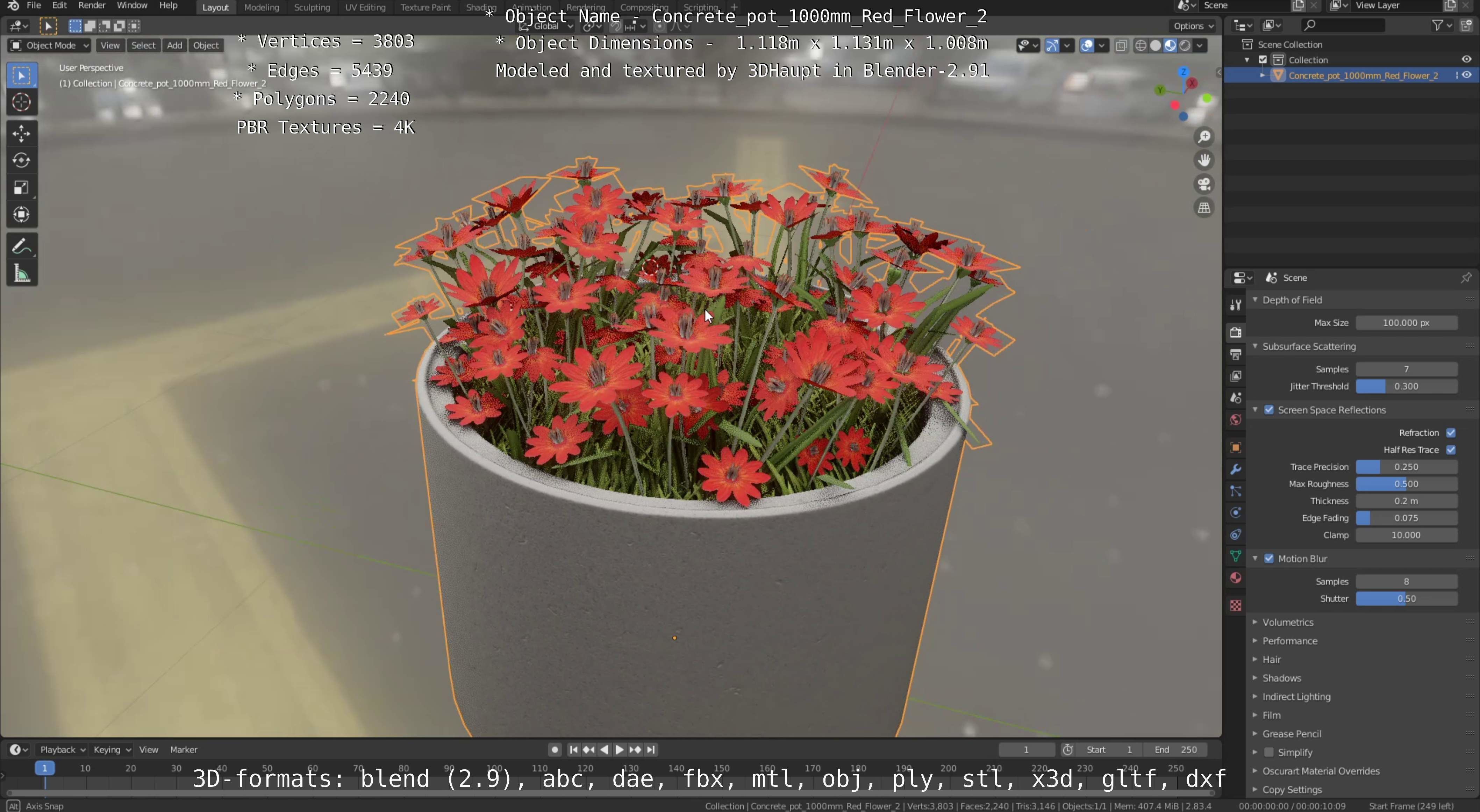 Concrete Pipe Pots With Red Flowers 3D Model Collection_76