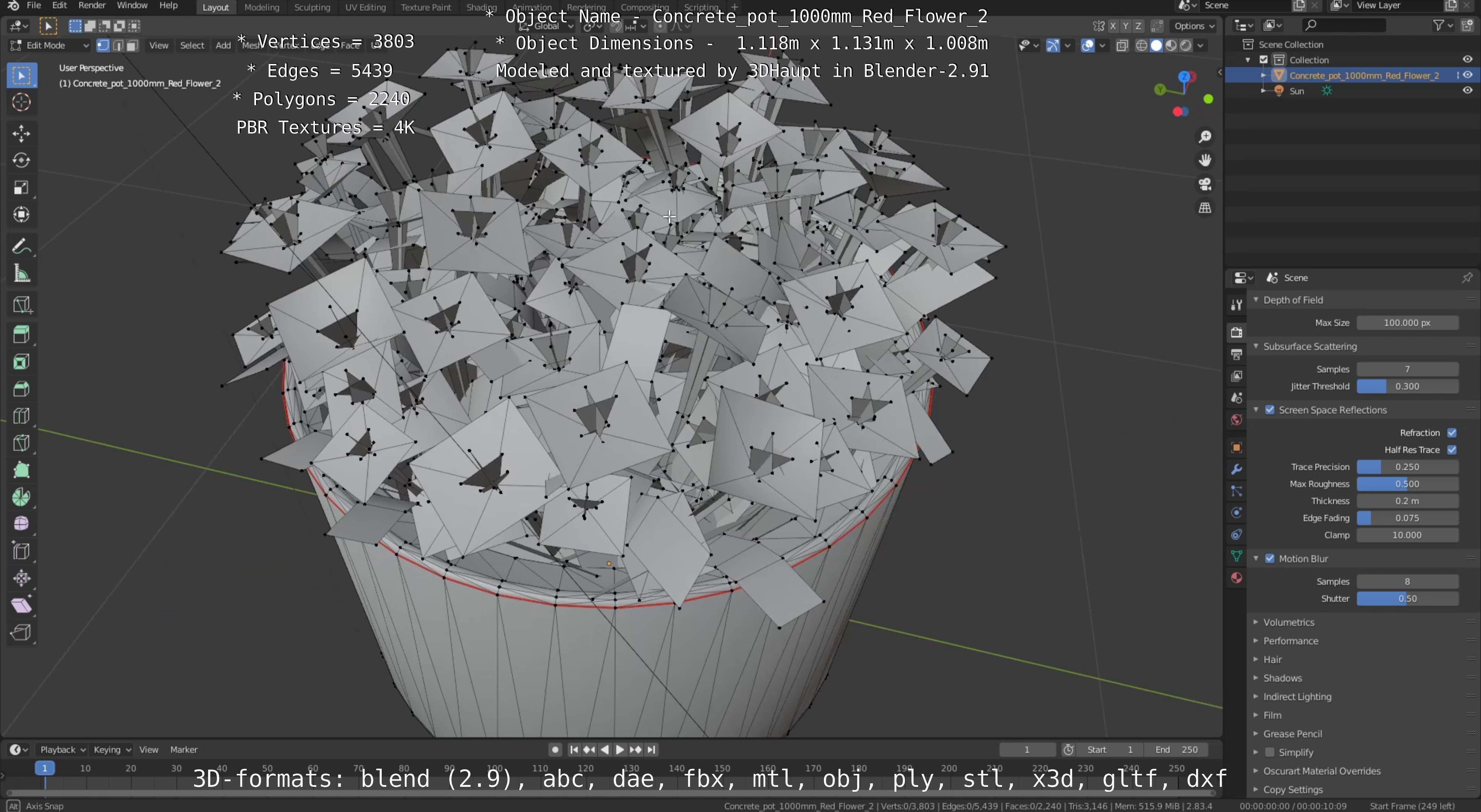 Concrete Pipe Pots With Red Flowers 3D Model Collection_52
