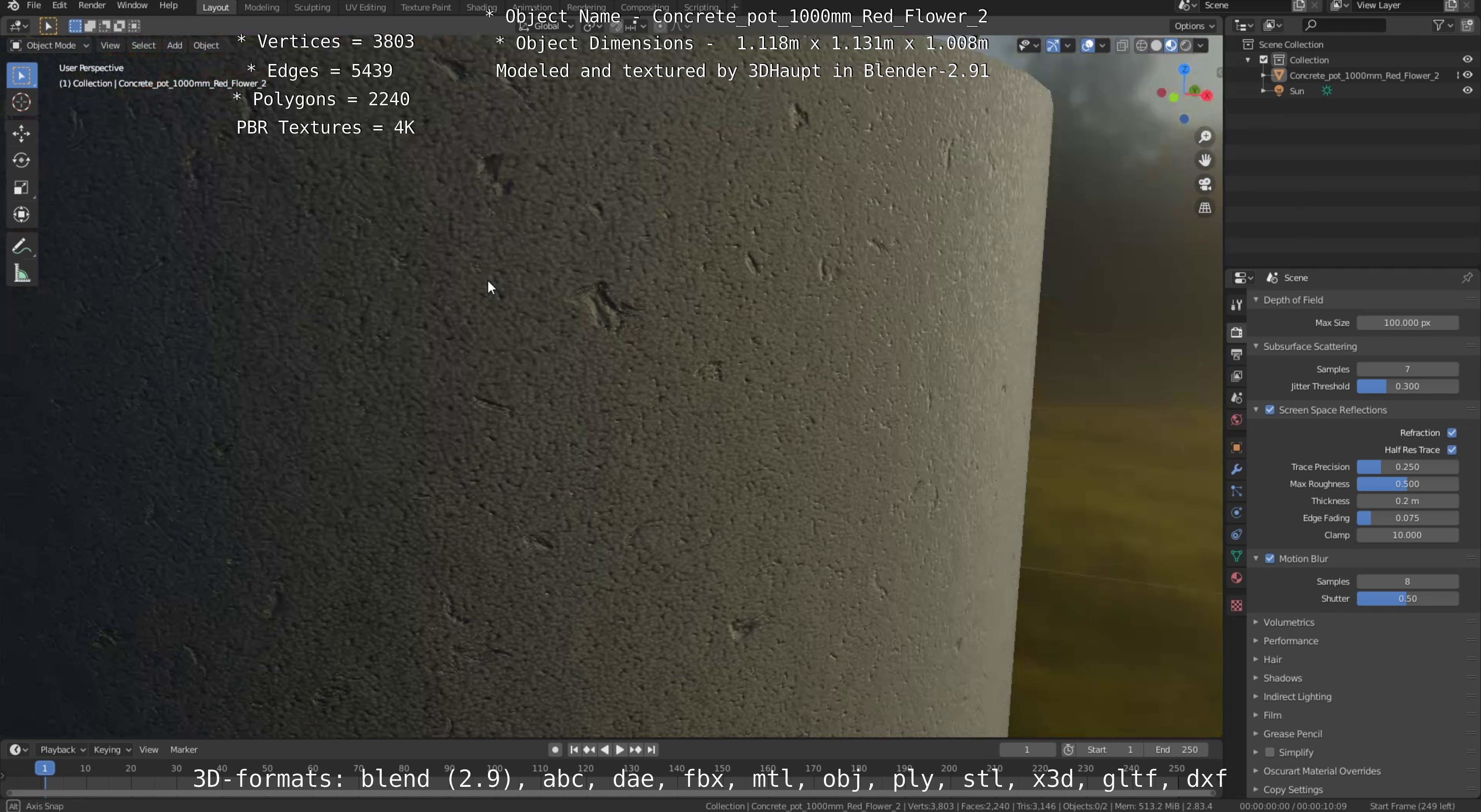 Concrete Pipe Pots With Red Flowers 3D Model Collection_83